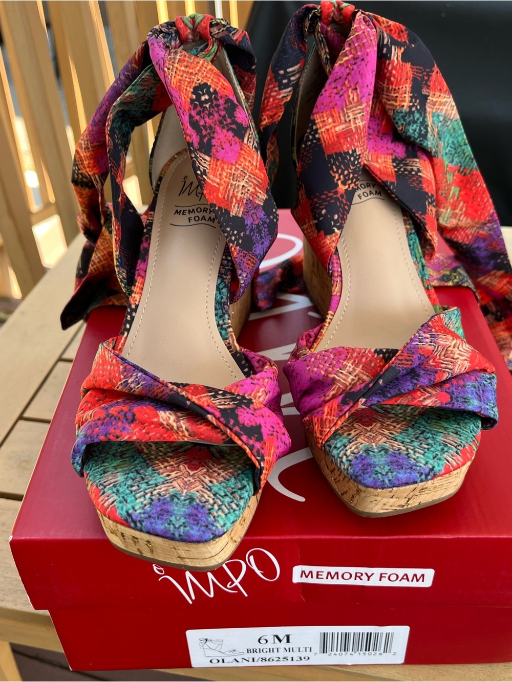 Impo Bright Multi Espadrille Cork Wedge Sandals